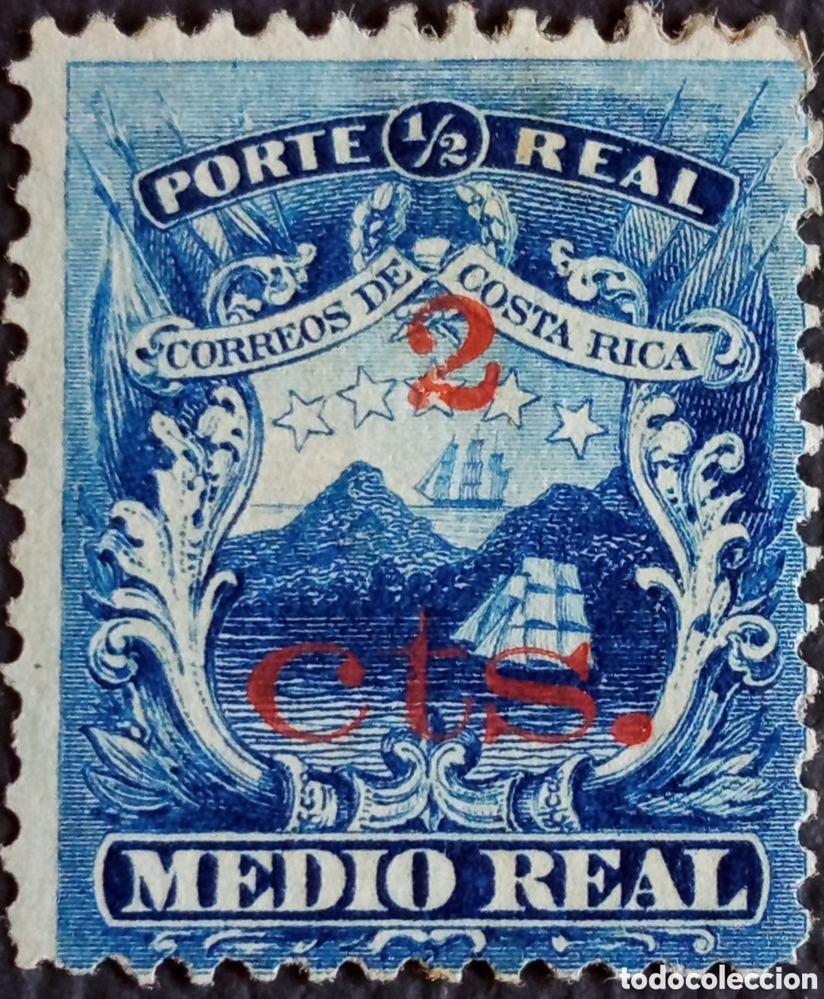 Sellos: Sello Costa Rica (1889) Serie Provisionales 2 Cts sobre Medio Real Mi. 25 MH
