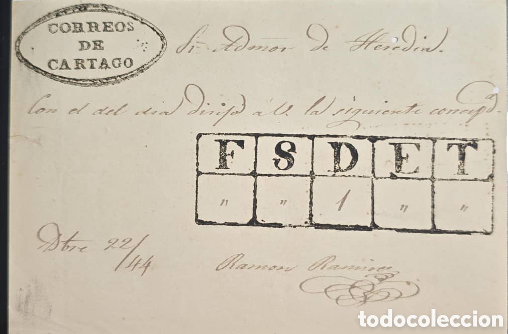 Sellos: Cy) 1844 Costa Rica: Pre‑stamp small post office shipment document bearing fine oval