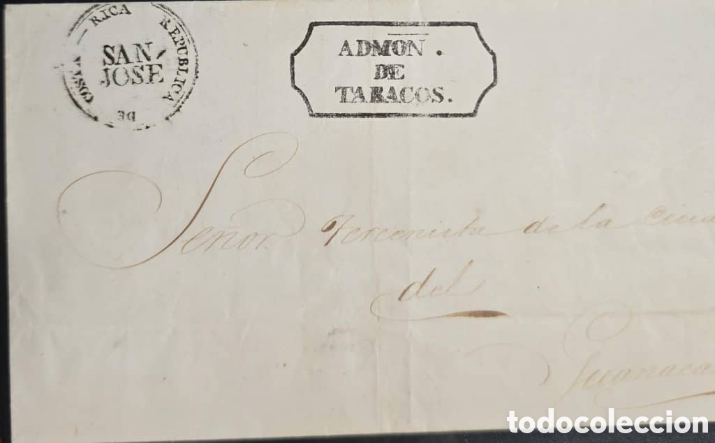 Sellos: Cy) 1851 Costa Rica: Pre‑stamp complete folded letter with fine strike of boxed ADMON DE TABACOS