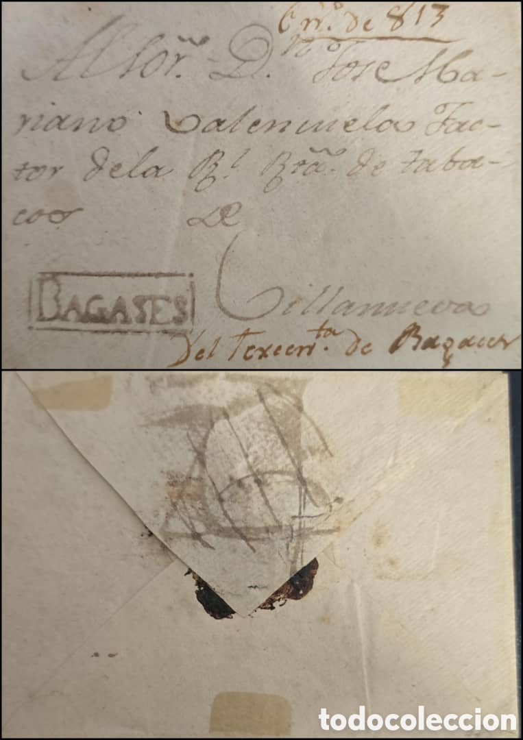 Sellos: Cy) 1813 Costa Rica: Colonial folded letter front and back from Bagaces, addressed to Jorge Mariano