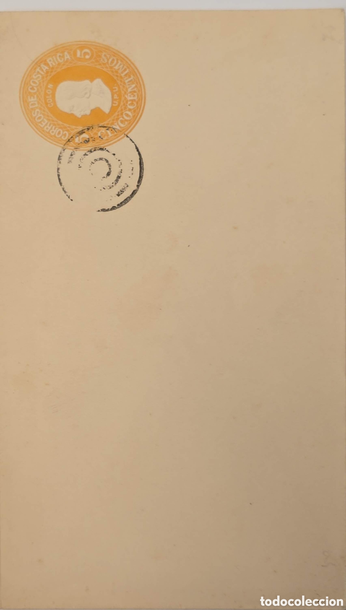Sellos: CA)Costa Rica + 1900s + Postal History + Beige postal card with orange circular &ldquo;CORREOS DE COSTA RI