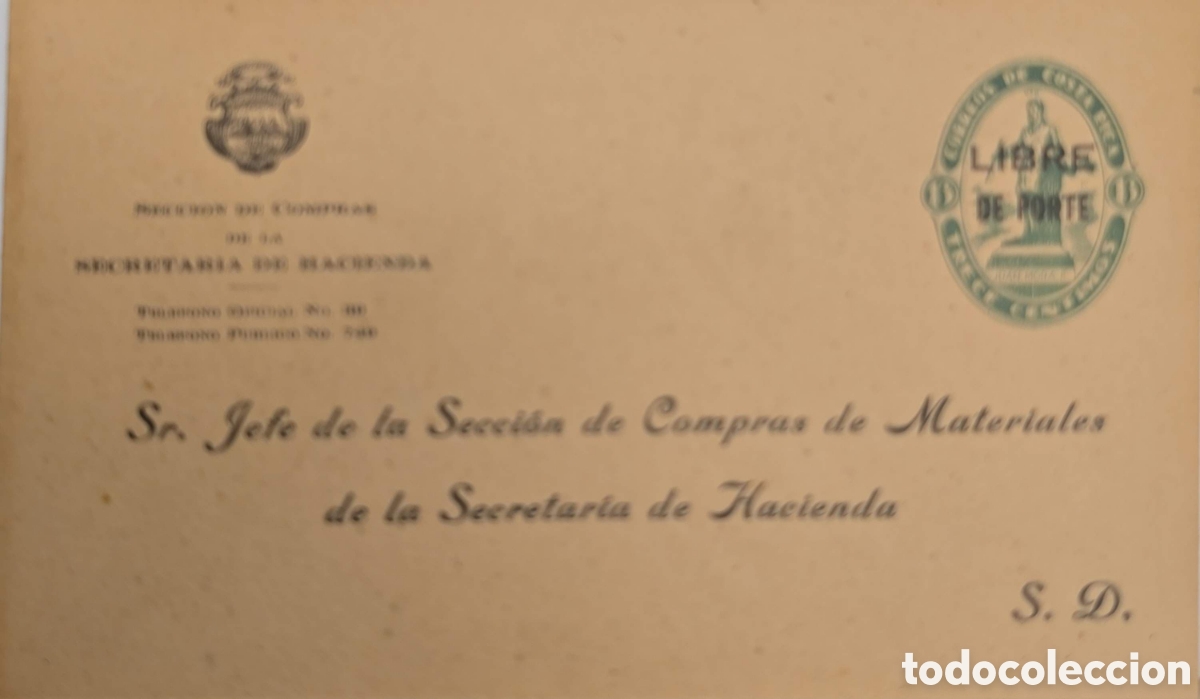 Sellos: CA)Costa Rica Circa 1930&ndash;1940.Official Postal Stationary / Department of Treasury (Secretar&iacute;a de Hac