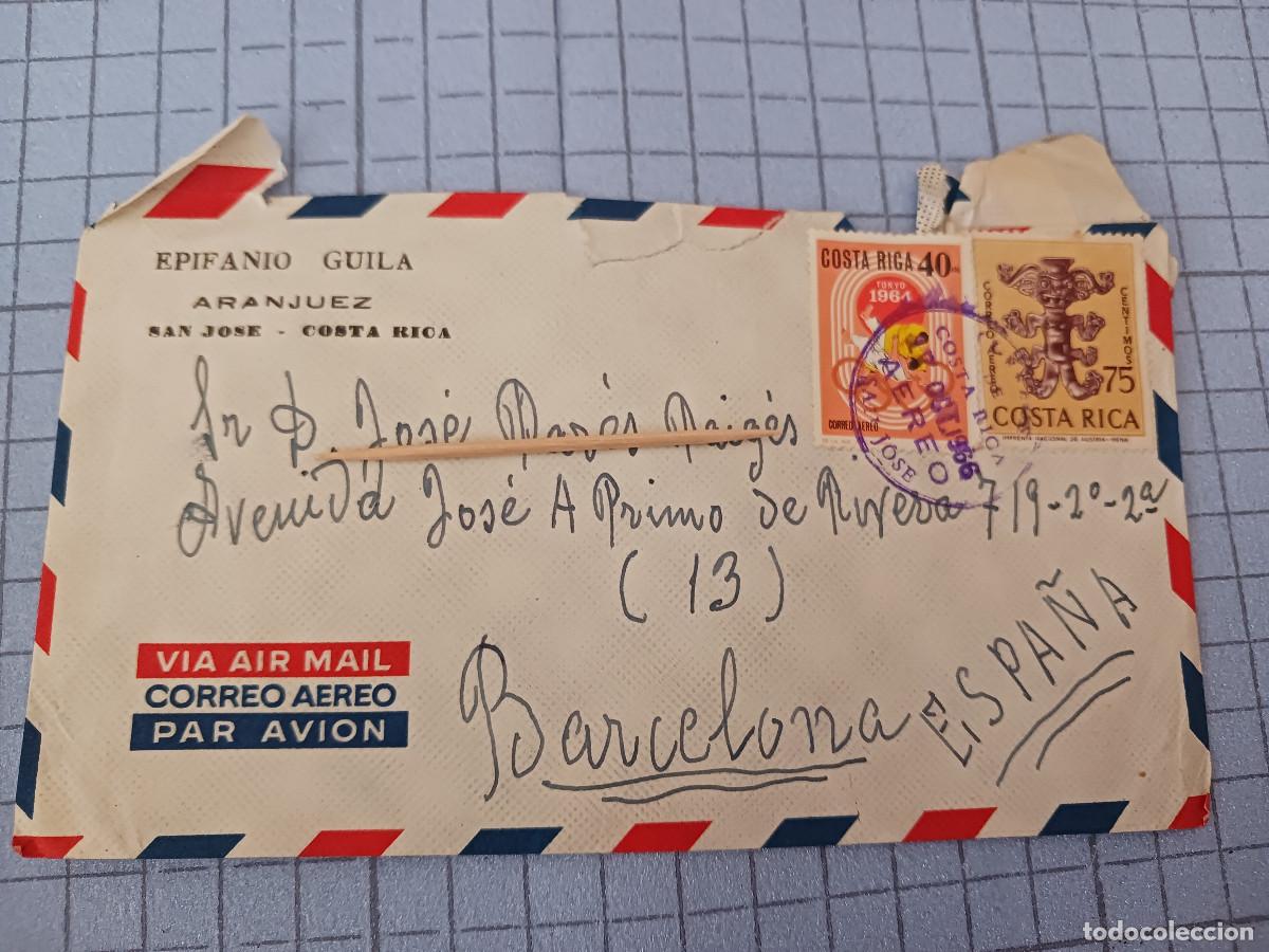 Sellos: sobre vacio, circulado aereo de costa rica, epifiano guila, aranjuez, san jose de costa rica, 1973