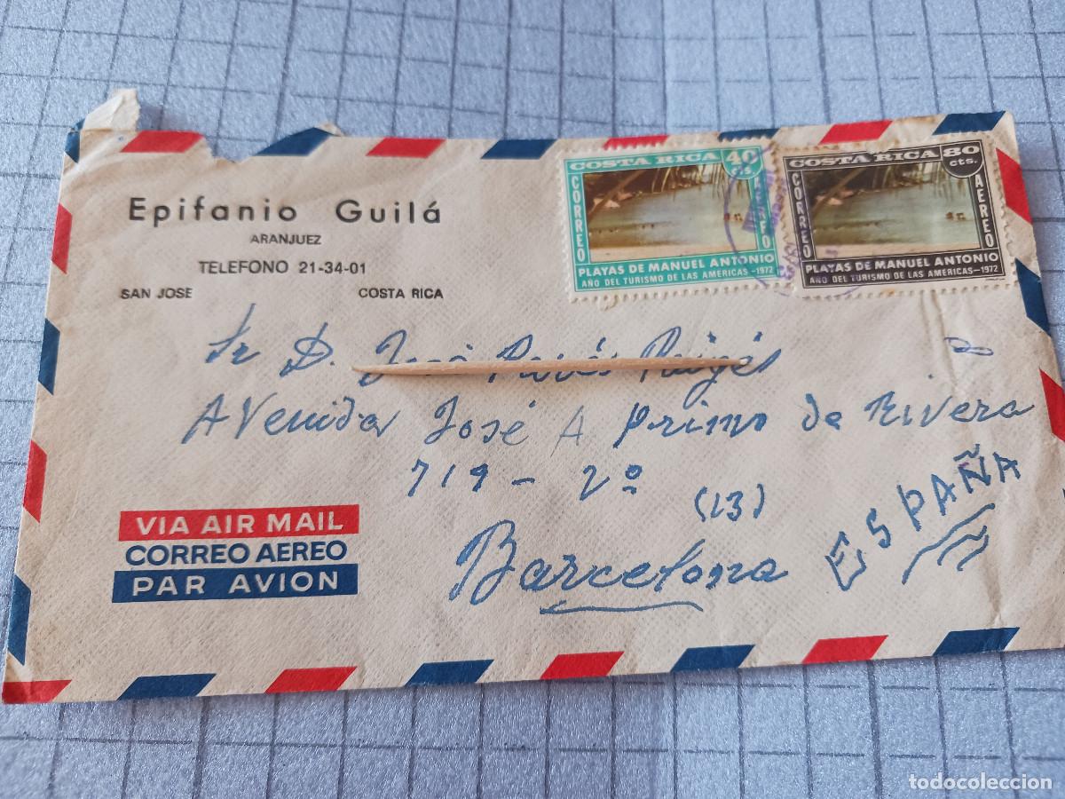 Sellos: sobre vacio, circulado aereo de costa rica, epifiano guila, aranjuez, san jose de costa rica, 1973