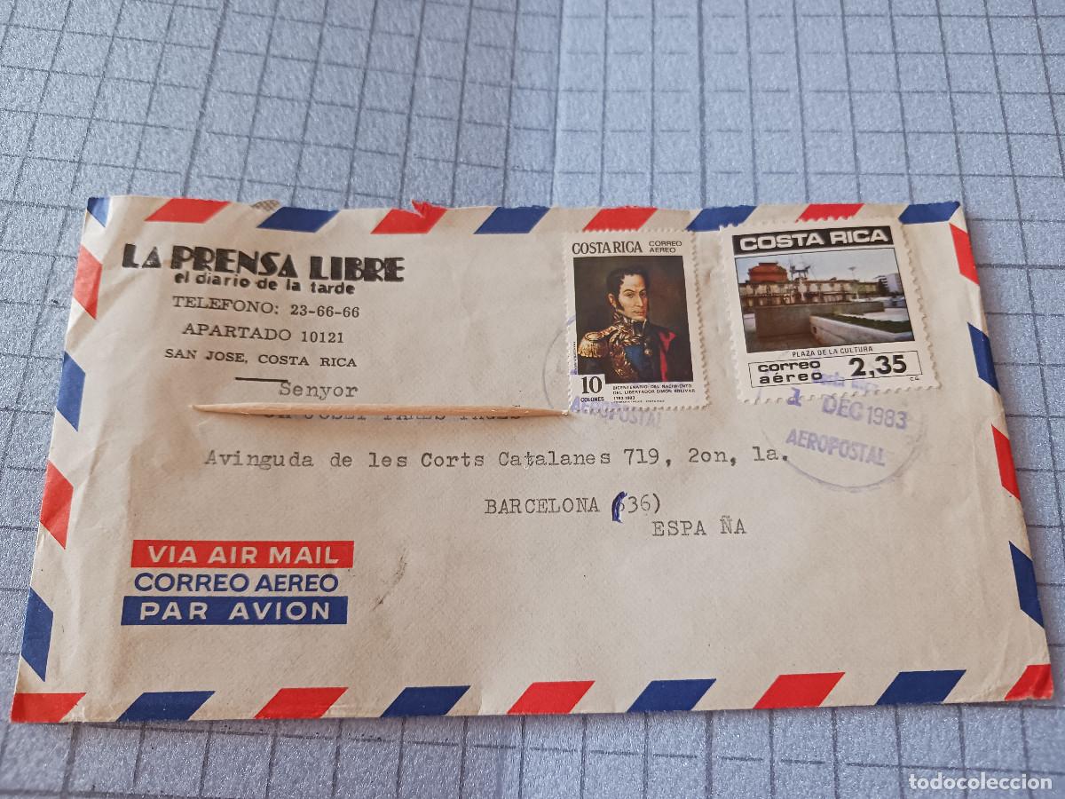 Sellos: sobre vacio, circulado aereo de costa rica, la prensa libre, el diario de la tarde, 1983