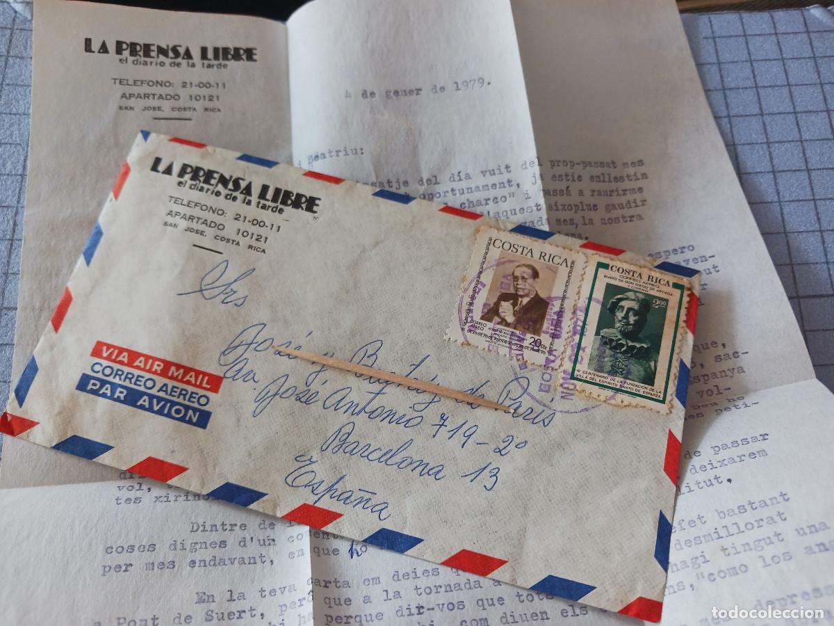 Sellos: sobre y carta, circulado aereo de costa rica, la prensa libre, el diario de la tarde, 1983
