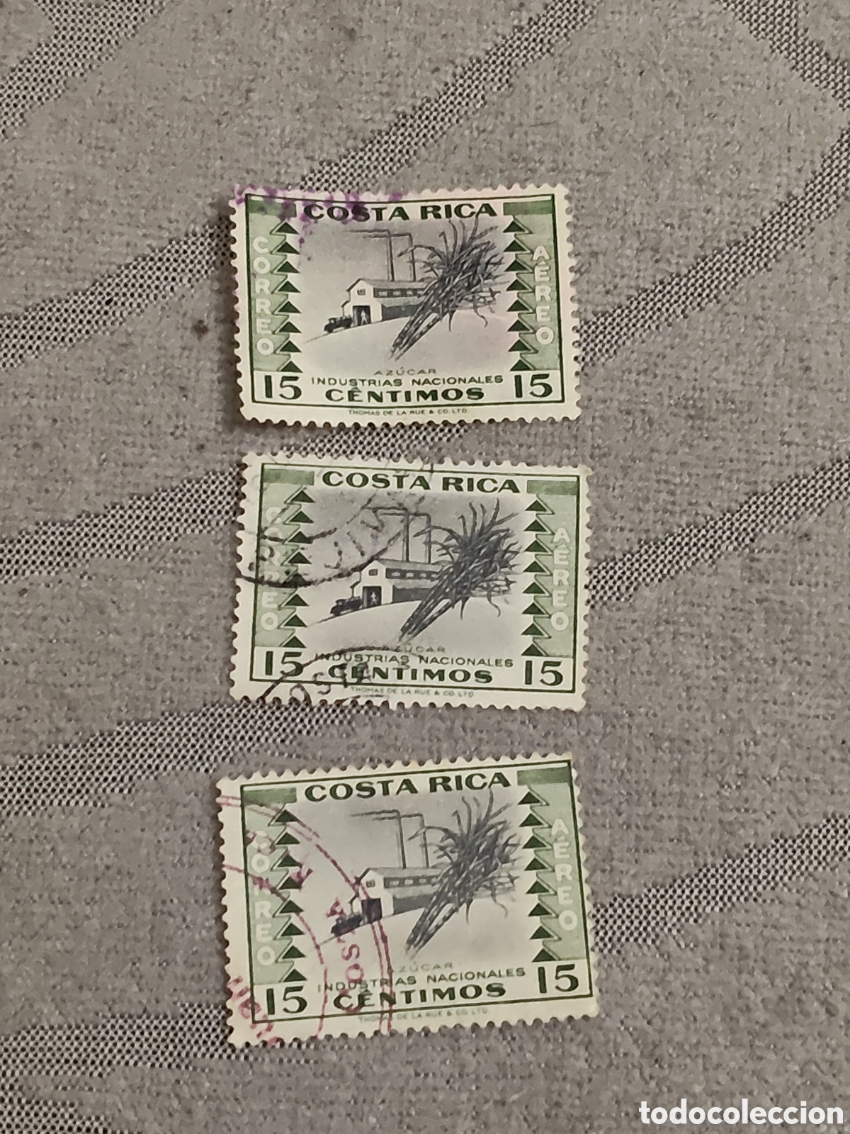 Briefmarken: 3 sellos de Costa Rica industria del az&uacute;car 1954