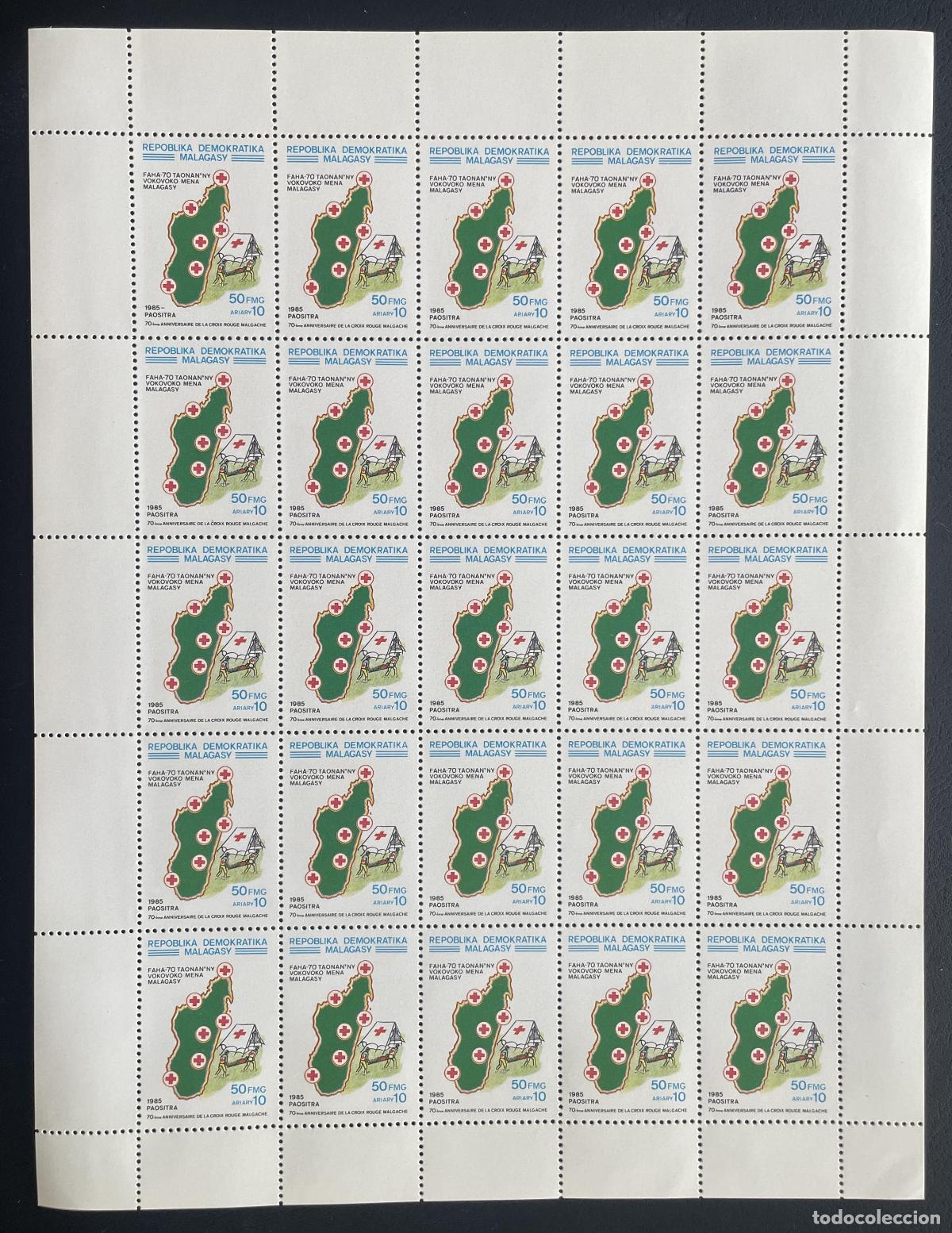 Sellos: Madagascar 1985 YT 745 bloque Cruz Roja malgache mapa 70 aniversario