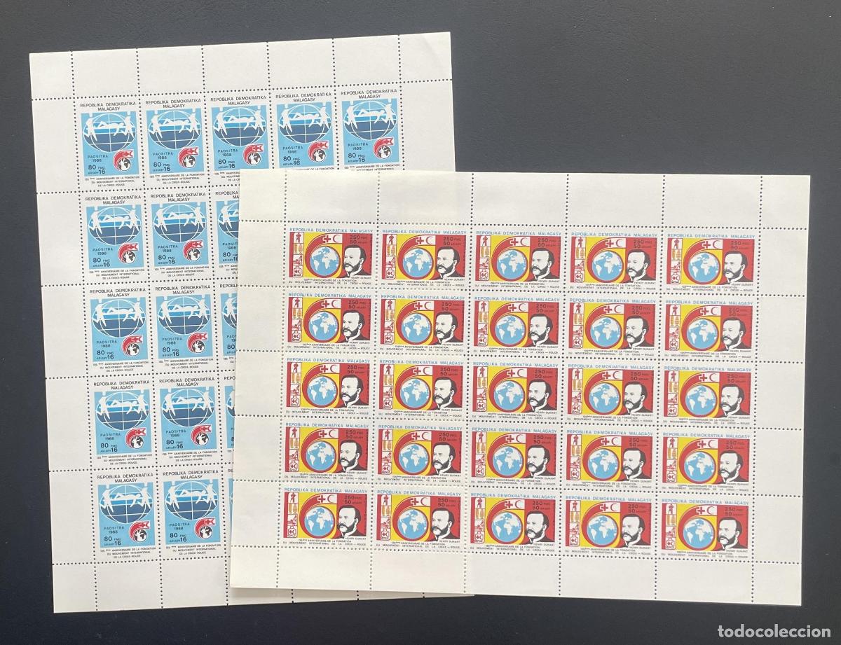Sellos: Madagascar 1988 YT 892-893 bloque Cruz Roja Henry Dunant globo