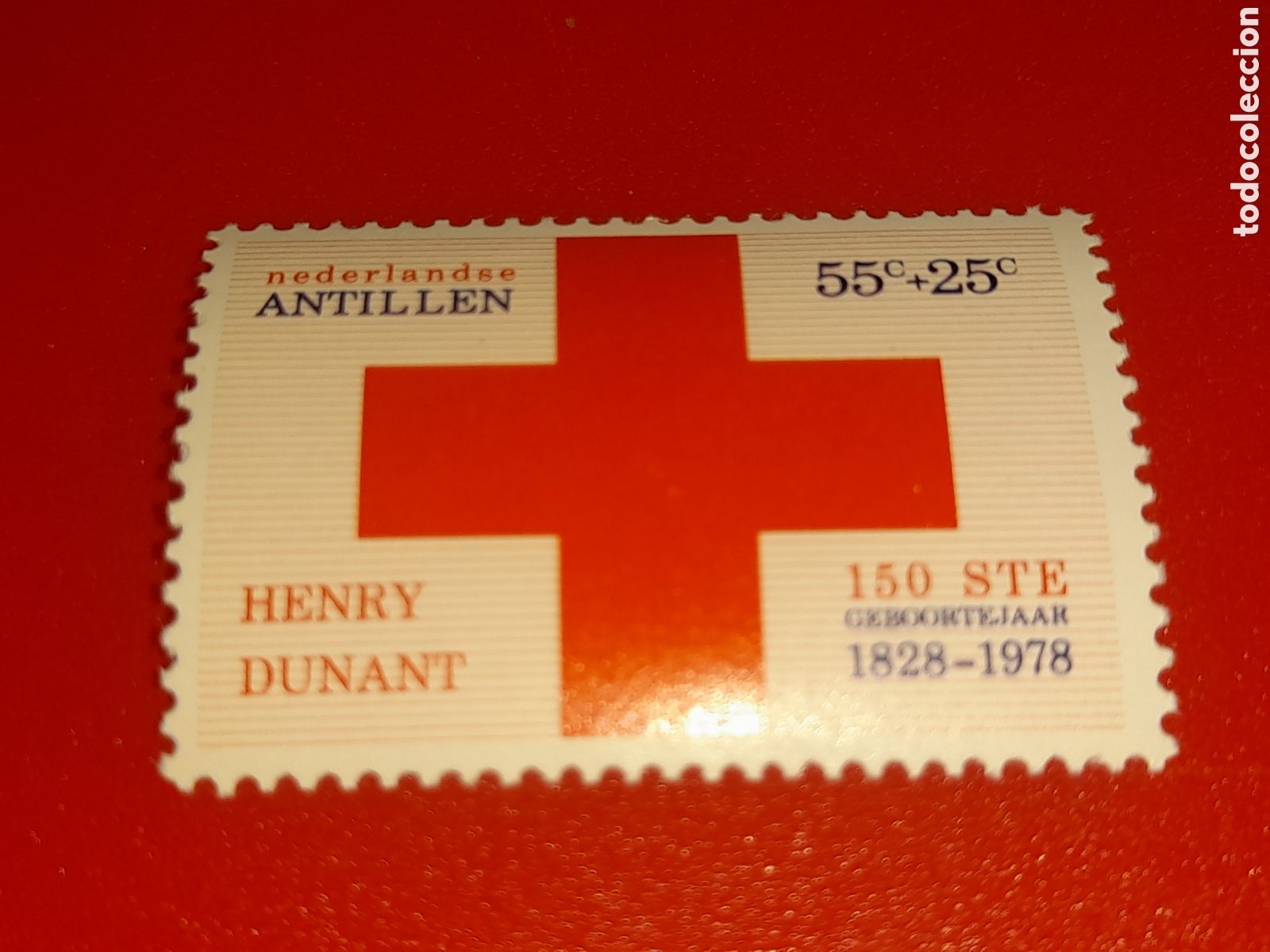 Sellos: Sello Antillas Holandesas nuevo 1978. Dunant, fundador Cruz roja. Organizaciones. Humanitaria. Nobel
