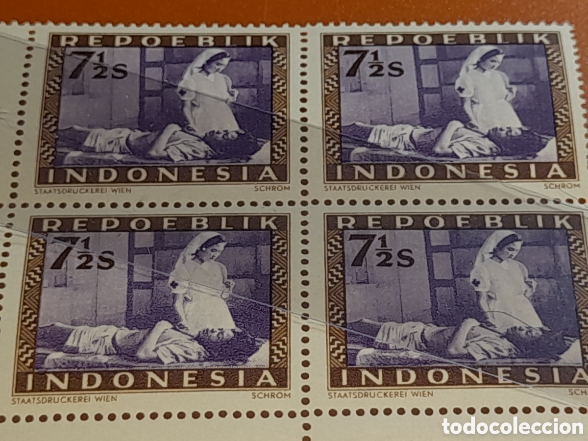 Sellos: Sello (1/24v) Indonesia nuevo 1947-1948. Enfermera Cruz roja soldado herido. Sanidad. Salid. Orgamiz