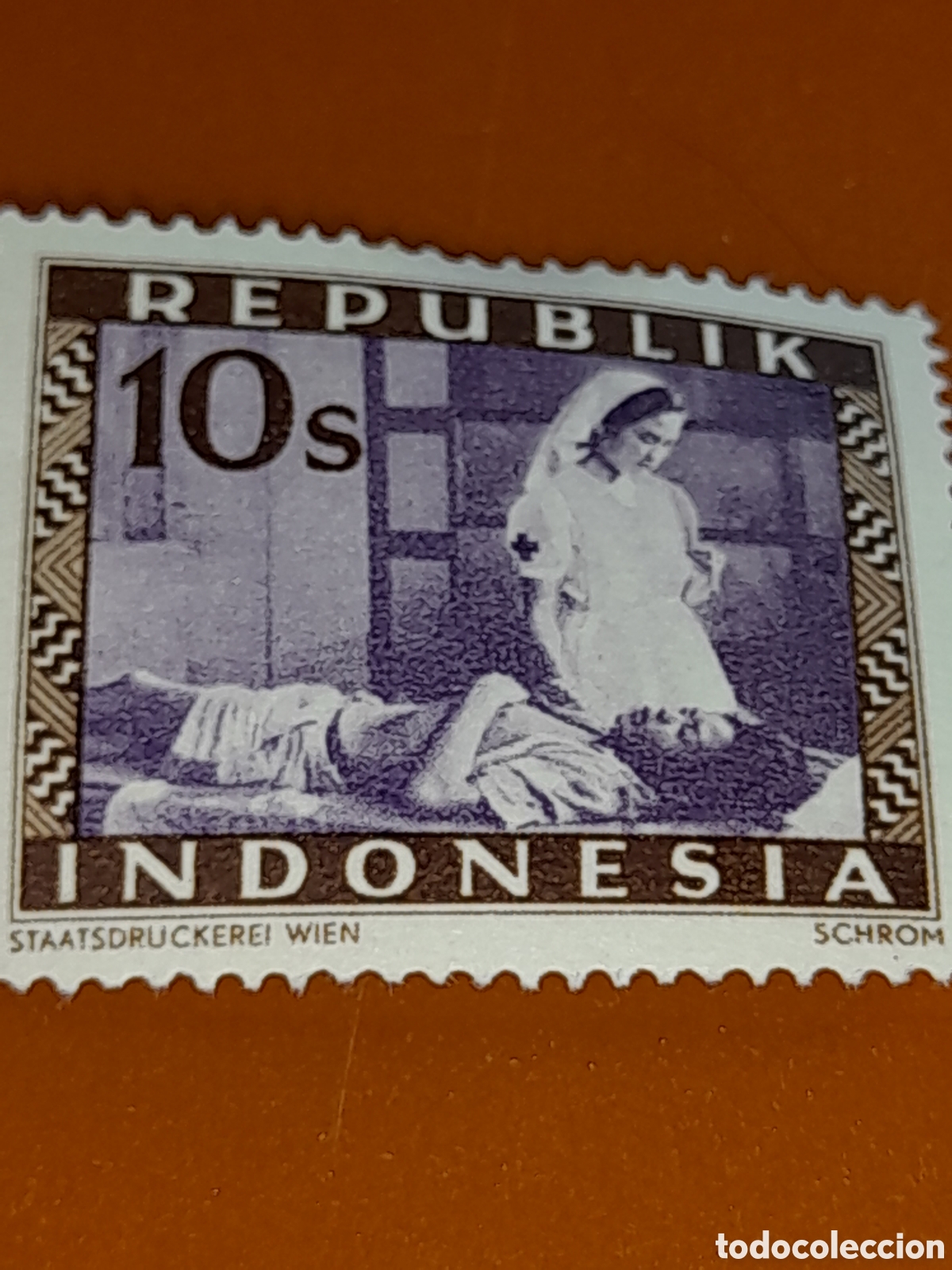 Sellos: Sello (1/24v) Indonesia nuevo 1948-1949. Rep&uacute;blik. Cuidados. Enfermera Cruz roja. Salud. Sanidad. So