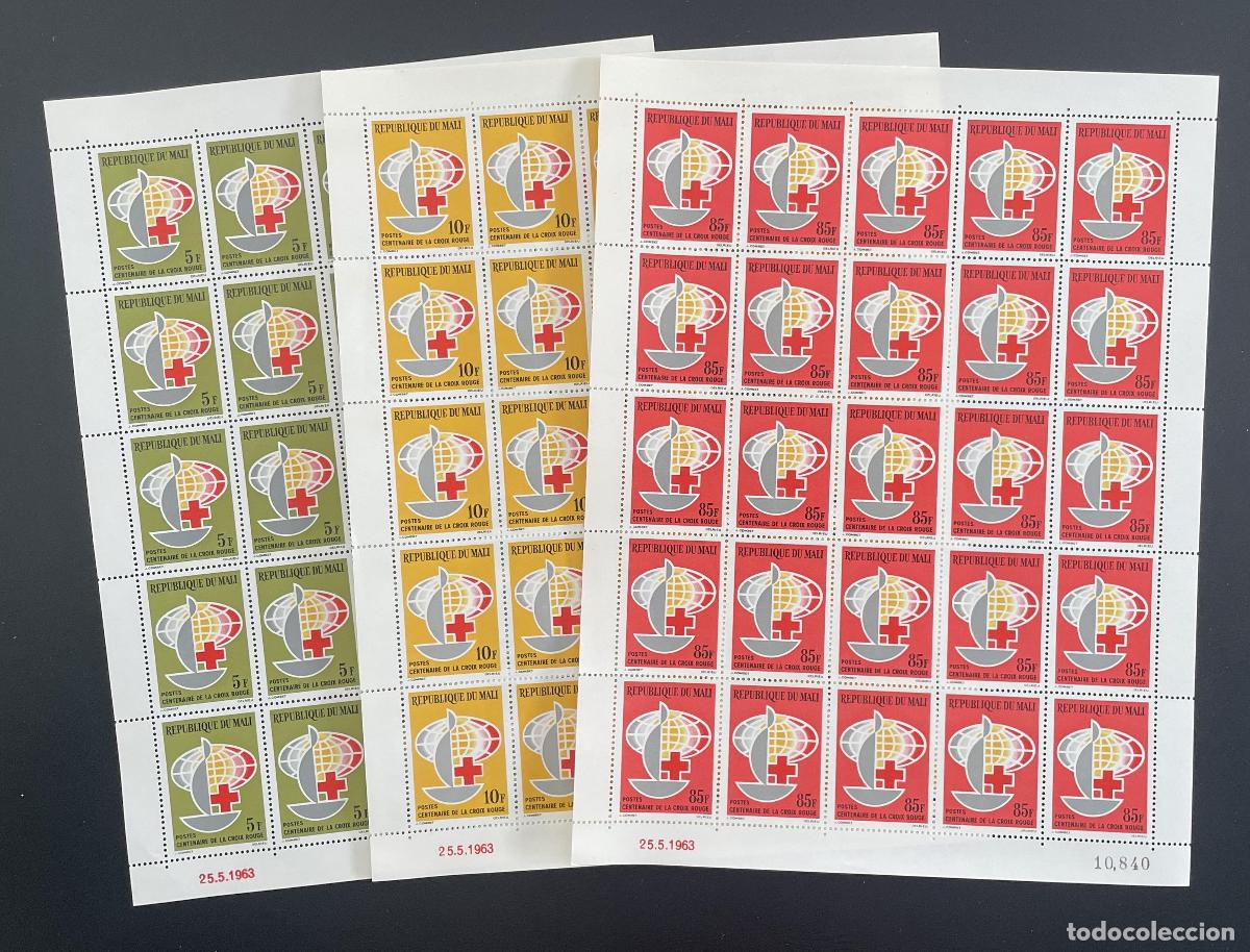 Timbres: Mali 1963 YT 54-56 bloque centenario Cruz Roja globo
