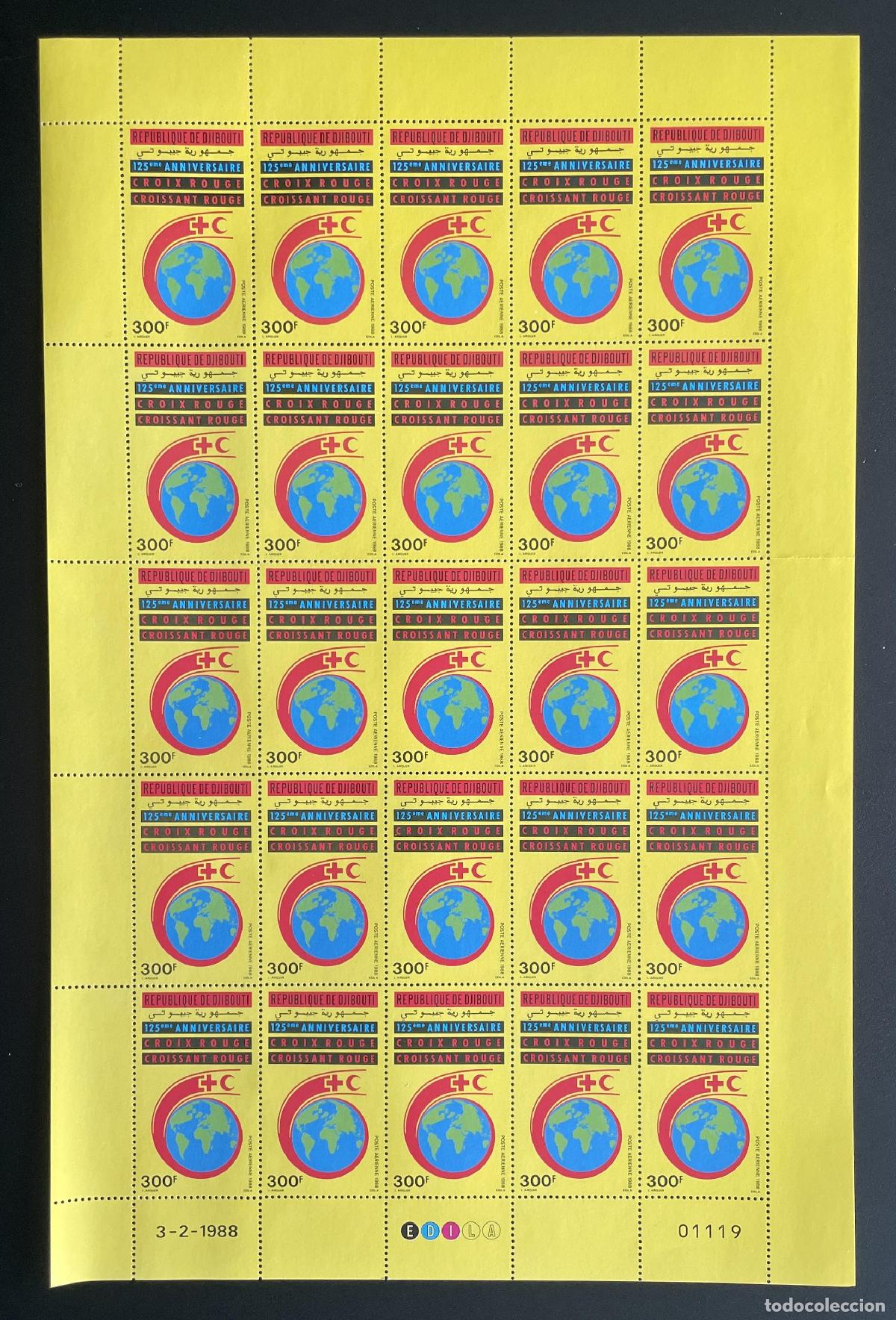 Timbres: Yibuti 1988 YT PA 241 pliego 125 aniversario Cruz Roja globo