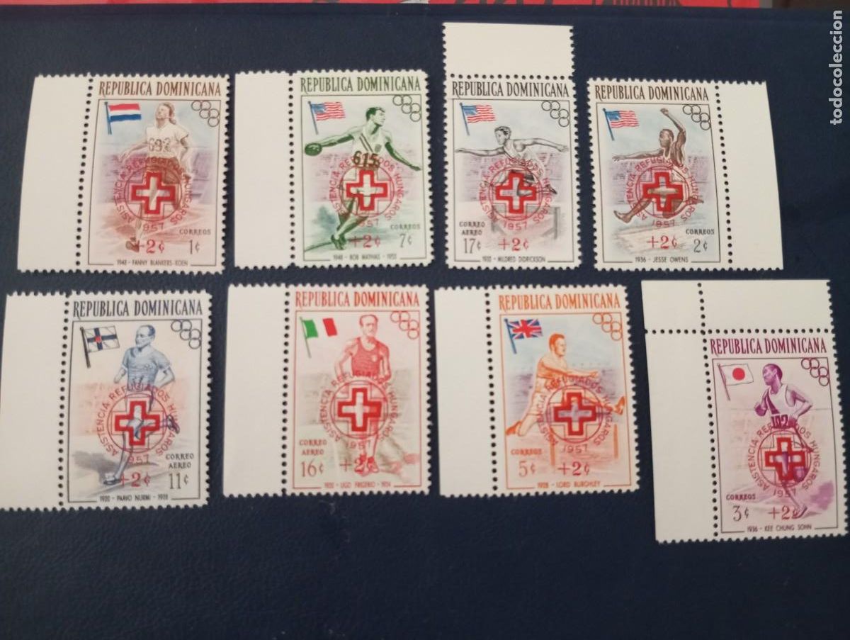 Sellos: REPUBLICA DOMINICANA, 1957, OLIMPIADAS, SOBRECARGA CRUZ ROJA