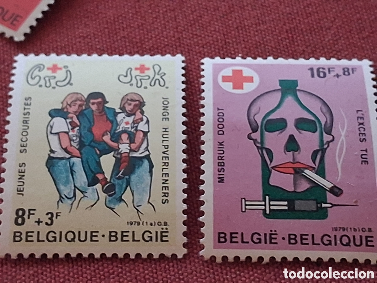 Sellos: Sello B&eacute;lgica nuevo 1979. Cruz roja. Organizaciones. Salud. Tabaco. Medicina. Voluntarios. Ayuda