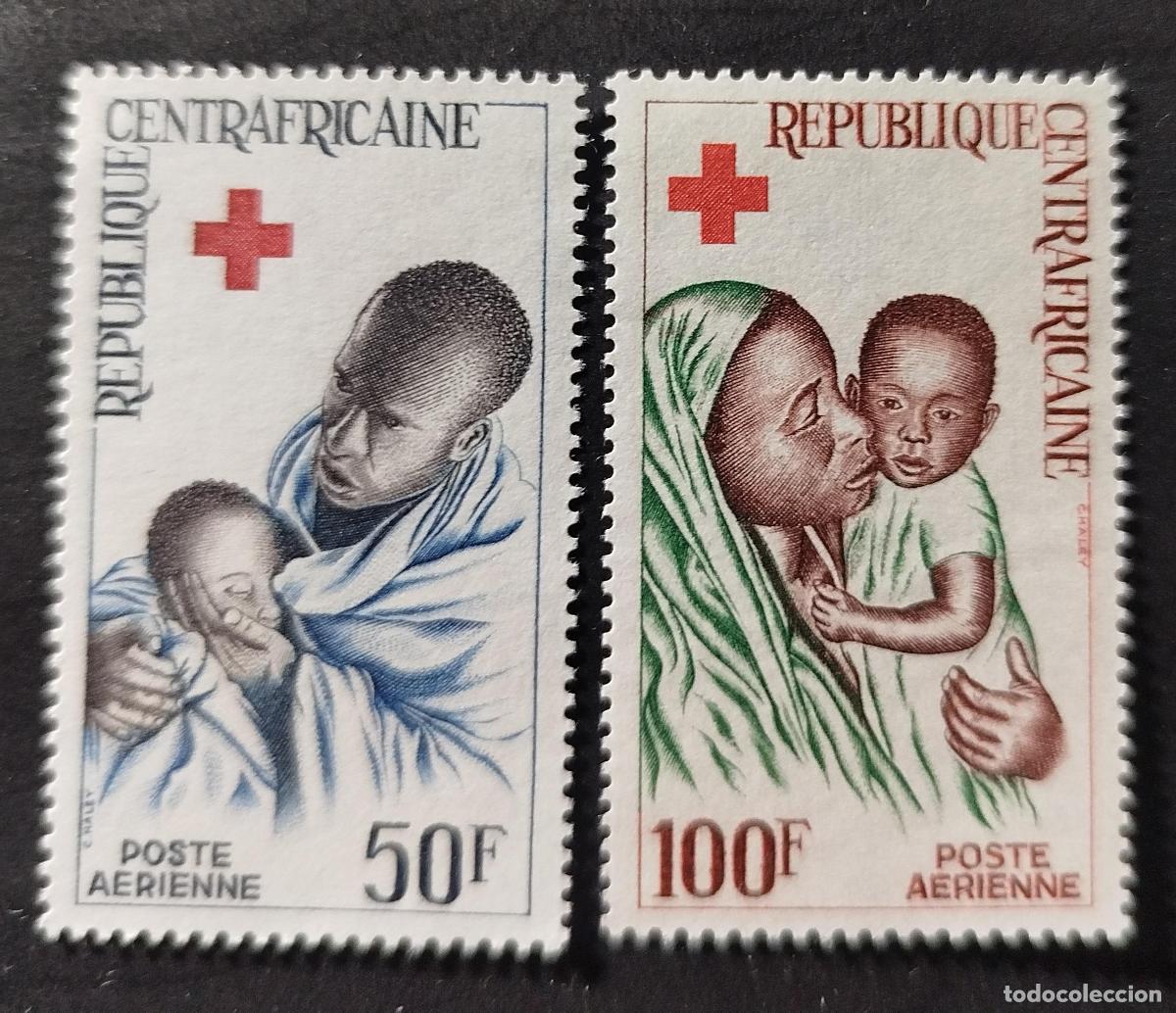 Sellos: Centro&aacute;frica 1965 Mi. 96-97 Cruz Roja madre ni&ntilde;o correo a&eacute;reo