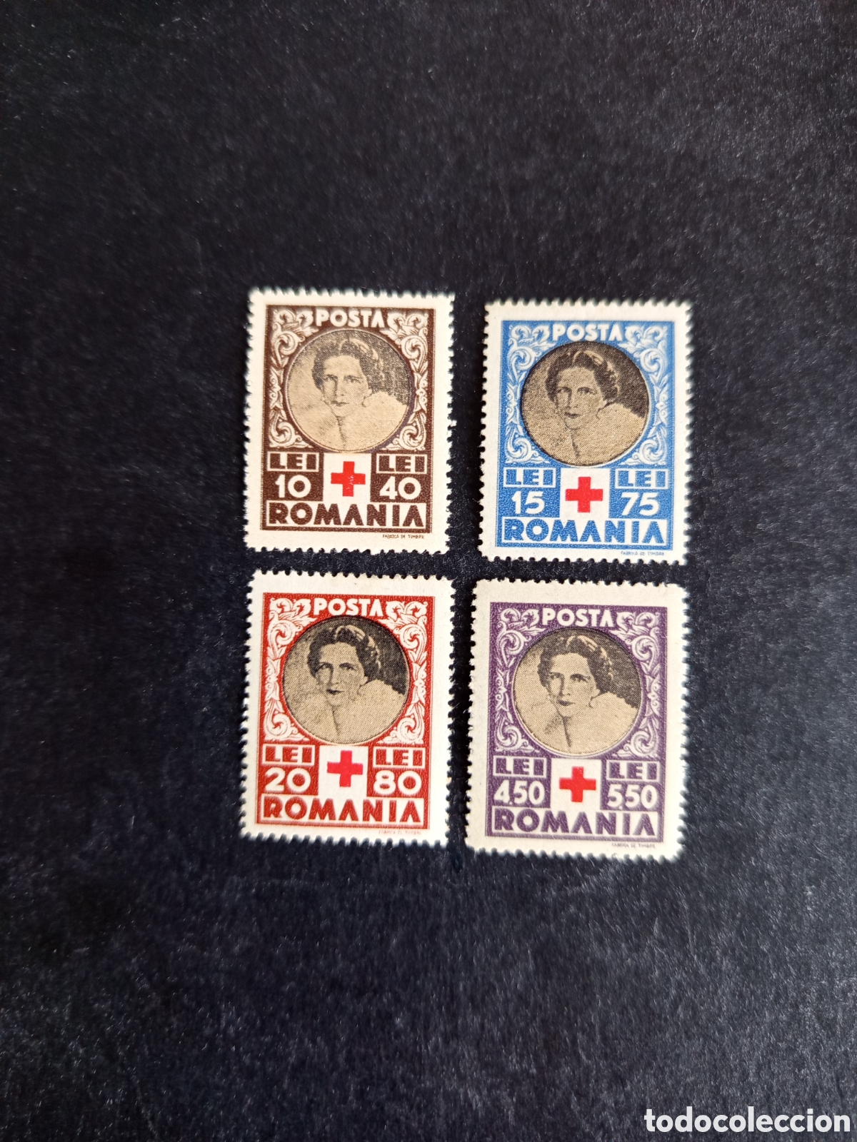 Sellos: Ruman&iacute;a, 1945. Cruz Roja. Reina Madre Helena. Yv. 819/22. Serie completa. Pedido m&iacute;nimo 3 &euro;.