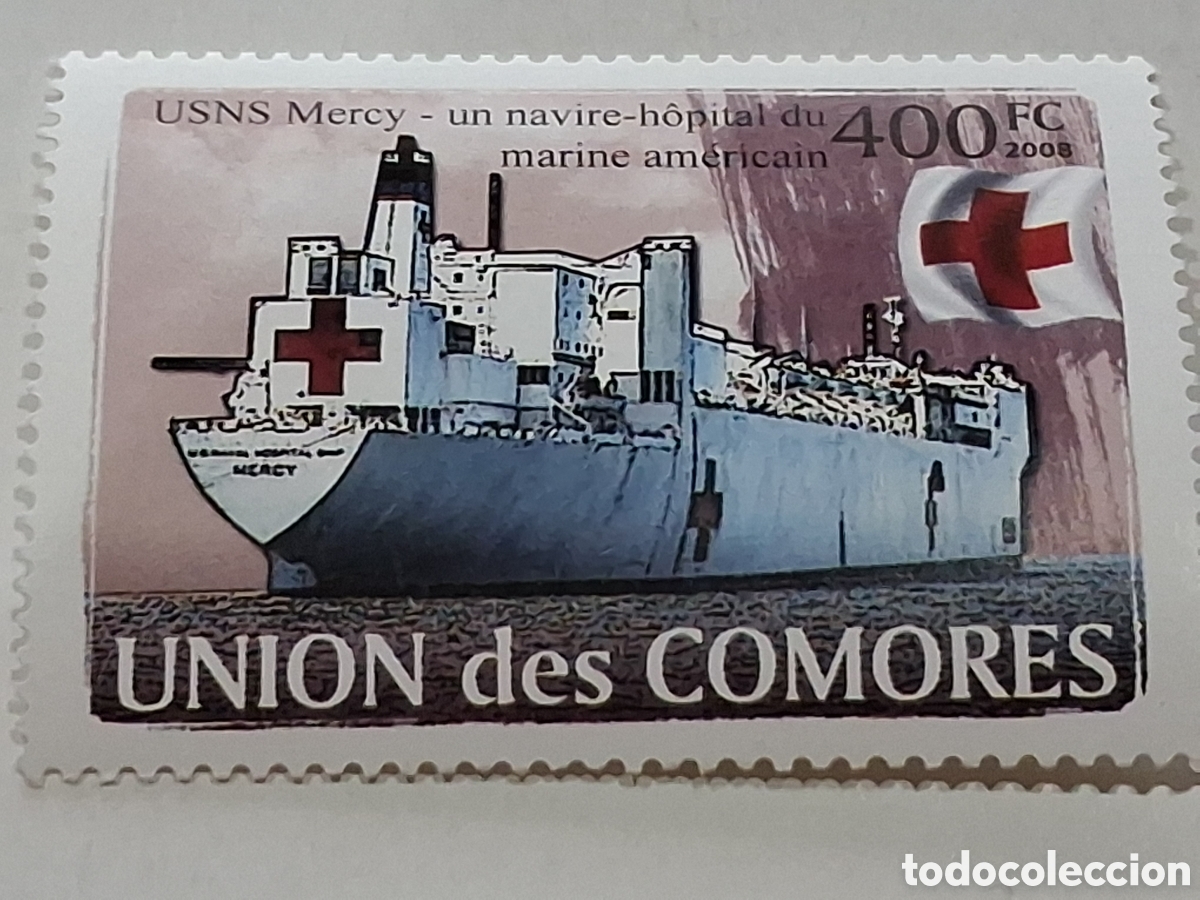 Sellos: Sello Comoras nuevo 2008. Transporte m&eacute;dico. Cruz roja. Barco. Navio. Buque. Salud. Cuidados.