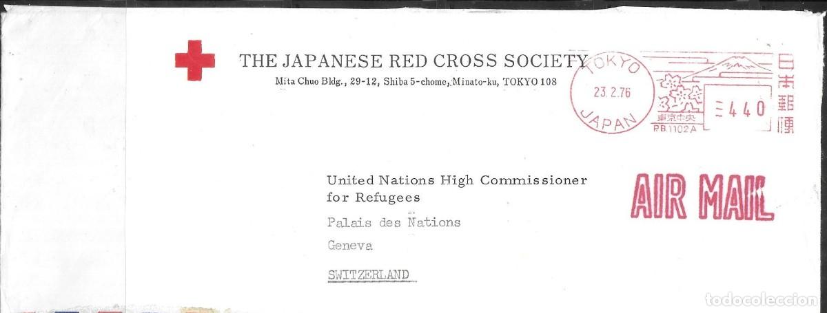 Sellos: Sobre de la Cruz Roja Japonesa a ACNUR ONU Ginebra (1976) &ndash; Correo humanitario oficial