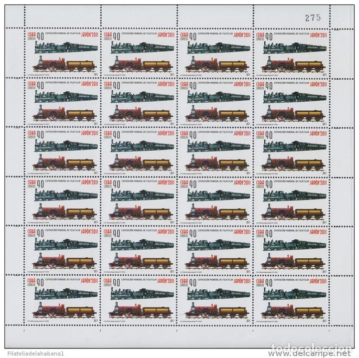Sellos: 2011.519 CUBA 2011 COMPLETE MNH SHEET.  FERROCARRIL- TRENES. RAILROAD. RAILWAYS. LOCOMOTIVE
