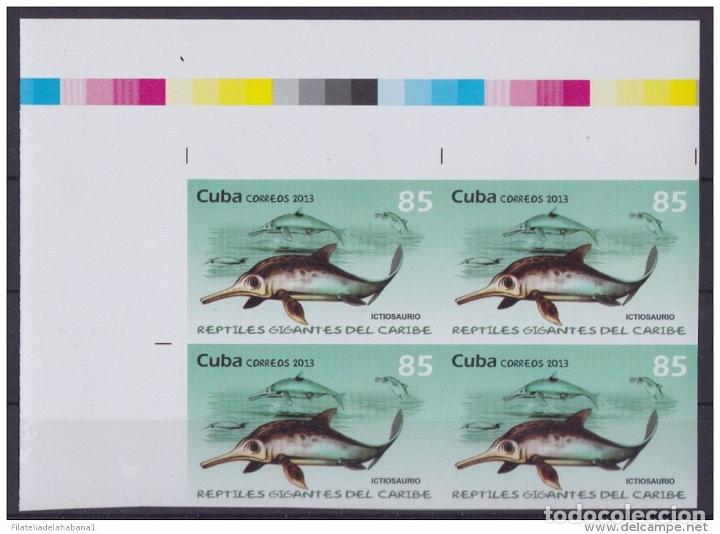 Timbres: 2013.426 CUBA 2013 MNH PROOF IMPERFORATED BLOCK 4 PREHISTORIC DINOSAUR ICTIOSAURIO