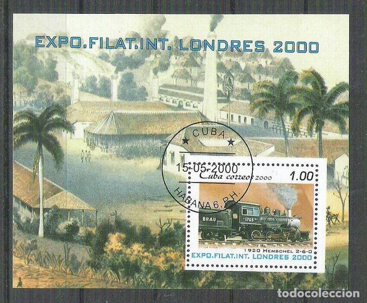 Sellos: Cuba 2000 Trains, UPU, perf. sheet, used AA.061 - Foto 1