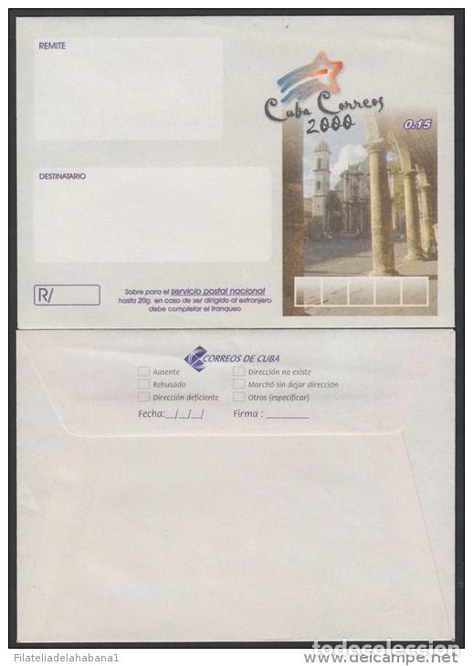 Sellos: &rdquo;2000-EP-111 CUBA 2000. Ed.212. SOBRE CARTA. POSTAL STATIONERY. PLAZA DE LA CATEDRAL. UNUSED.&rdquo;
