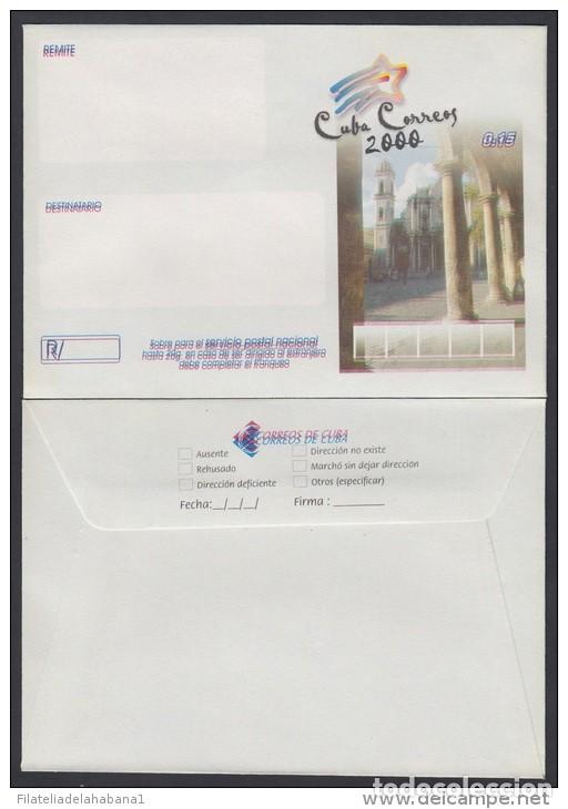 Sellos: &rdquo;2000-EP-116 CUBA 2000. Ed.212. SOBRE CARTA. POSTAL STATIONERY. PLAZA DE LA CATEDRAL. ERROR DISPLACE