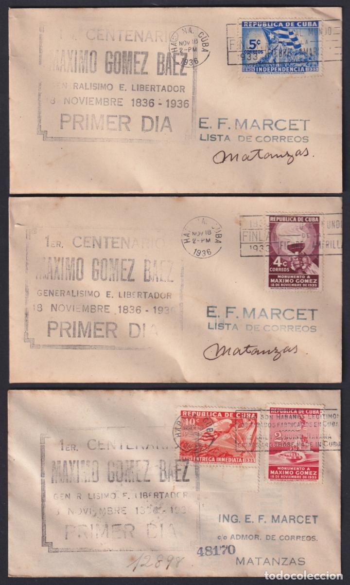 Sellos: &rdquo;1936-FDC-112 CUBA FDC 1936 BLACK CANCEL CENT. MAXIMO GOMEZ COMPLETE SET&rdquo; - Foto 4