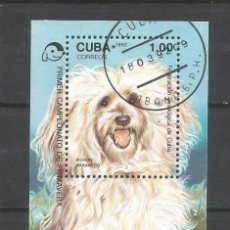 Sellos: CUBA AÑO 1992 HOJA BLOQUE USADA. TEMÁTICA FAUNA ”PERROS”. Lote 214666903