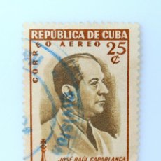 Sellos: SELLO POSTAL CUBA 1951 , 25 ¢, 3ER CAMPEON MUNDIAL DE AJEDREZ JOSÉ RAÚL CAPABLANCA, USADO. Lote 230482220