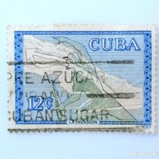Francobolli: SELLO POSTAL CUBA 1960 12 C MAPA DEL PAIS CON IMAGEN DE REBELDE SUPERPUESTA , CONMEMORATIVO