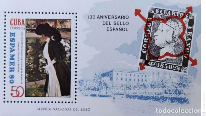 Sellos: Cuba. HB 62 Espamer'80. Pintura de Joaquin Sorolla. 130 Aniversario Sello Espa&ntilde;ol. 1980. Sellos nue