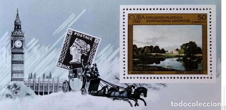 Sellos: Cuba. HB 61 Exposici&oacute;n Filat&eacute;lica London'80. Pintura de John Constable. Caballos. Sellos nuevos y n