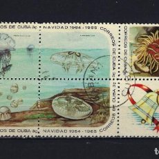 Selos: 1964 CUBA YVERT 790/794 BLOQUE NAVIDADES, FAUNA MARINA USADOS. Lote 302751273
