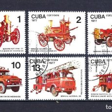 Timbres: 1977 CUBA YVERT 2010/2015 COCHES, CAMIONES DE BOMBEROS SEMANA NAC. PREVENCIÓN DE INCENDIOS - USADOS. Lote 323626983