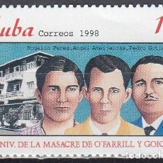 Sellos: CUBA 1998 - YVERT 3761 ** NUEVO SIN FIJASELLOS - 40 ANIV. MASACRE O'FARRILL Y GOICURIA. Lote 401443094