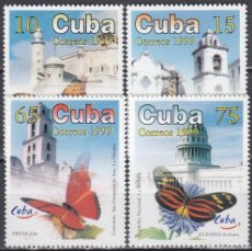 Sellos: CUBA 1999 - YVERT 3824/3827 ** NUEVO SIN FIJASELLOS - FAUNA. MARIPOSAS. EDIFICIOS. Lote 401447604