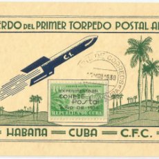 Sellos: CUBA 1939. TARJETA RECUERDO DEL PRIMER COHETE POSTAL. SOLO 200 FUERON EMITIDAS. MUY RARA Y ESCASA.