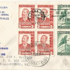 Sellos: CUBA 1948. FDC, SPD CENTENARIO NACIMIENTO GENERAL ANTONIO MACEO. 1 Y 2 CTVS BLOCK DE 4
