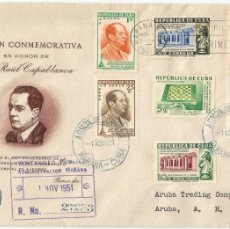 Sellos: CUBA 1951. FDC,SPD 30 ANIV. TÍTULO DE CAMPEÓN MUNDIAL DE AJEDREZ DE JOSÉ RAÚL CAPABLANCA CERTIFICADO