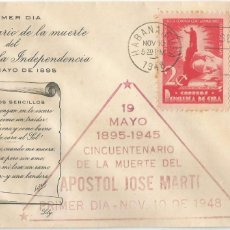 Sellos: CUBA 1948. FDC, SPD CINCUENTA ANIVERSARIO DE LA MUERTE DE JOSÉ MARTÍ.