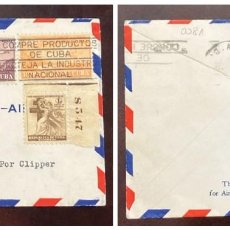 Sellos: O) CUBA, POR CLIPPER, CENSORSHIP, POSTAL TAX STAMP - MOTHER AND CHILD, AIRPLANE AND COAST OF CUBA,