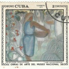 Sellos: ❤️ SELLO DE CUBA: ”LAVANDERA” POR ARISTIDES FERNÁNDEZ, 1970, 2 CENTAVOS CUBANOS ❤️