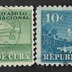 Sellos: SE)1940 CUBA PAIR OF INTERNATIONAL AIR MAIL PLANE, USED