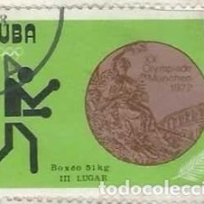 Sellos: ❤️ SELLO MEDALLA DE BRONCE (BOXEO, 51 KG), 1973, CUBA, DEPORTE, 5 CENTAVO CUBANO ❤️