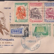 Sellos: 1951-FDC-222 CUBA REPUBLICA 1951 FDC CAPABLANCA AJEDREZ CHESS. GALIAS COVER.