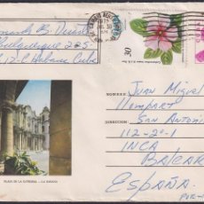 Sellos: 1976-EP-99 CUBA 1976 3C POSTAL STATIONERY COVER TO SPAIN. HAVANA CATHEDRAL CHURCH.