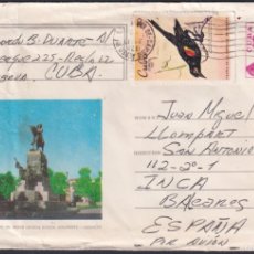 Sellos: 1976-EP-100 CUBA 1976 3C POSTAL STATIONERY COVER TO SPAIN. CAMAGUEY AGRAMONTE MONUMENT.